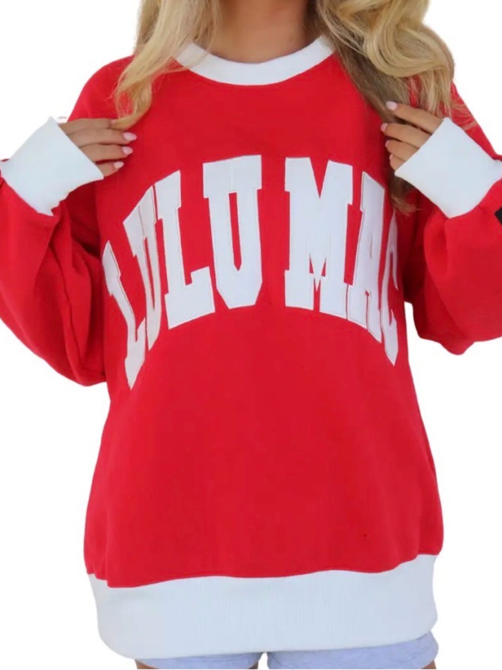 LuluMac Red Contrast-Trim Crewneck Sweatshirt